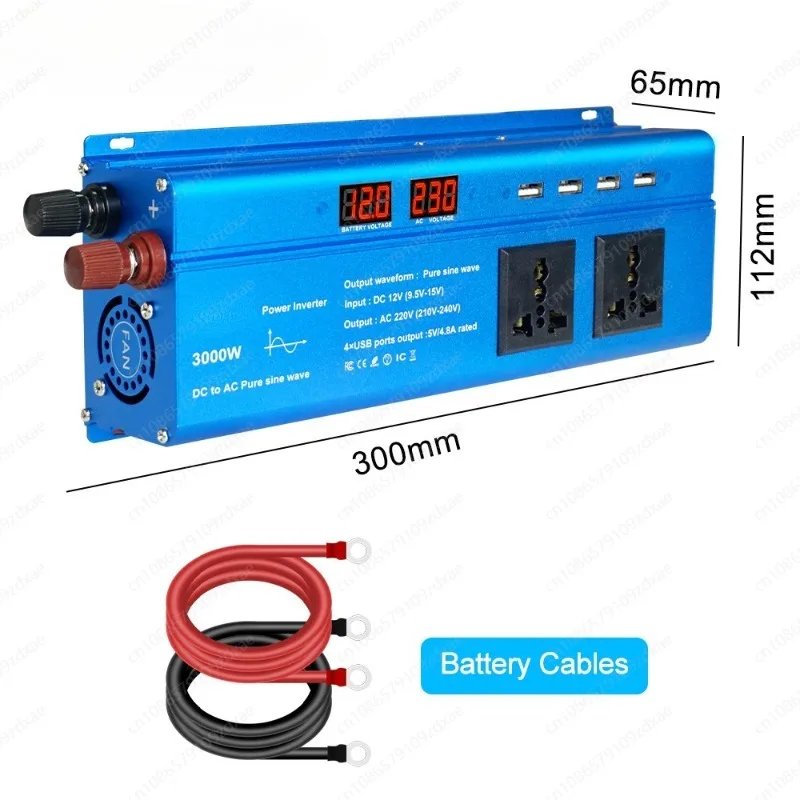 3000W Car Power Inverter DC 12V To AC 220V Transformer with 4 USB UN EU Socket Charger Pure Sine Wave Inverter