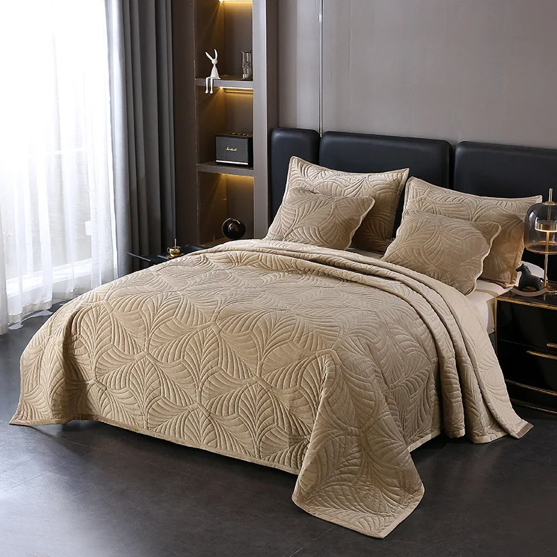 Crystal Fleece 3PCS Bedspread Set Reversible Quilted Comforter Elegant Solid Color All Season Queen King Size Home Decor