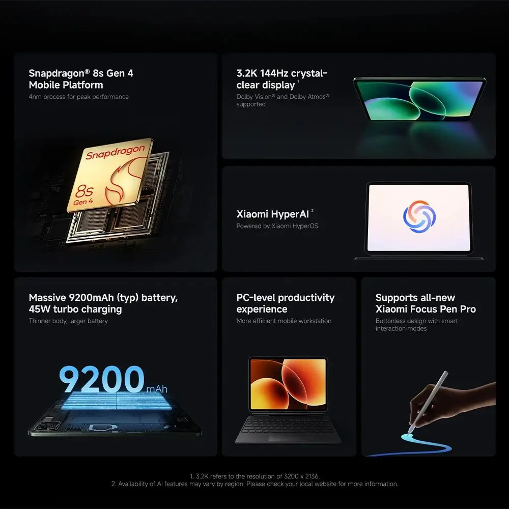 Xiaomi Pad 8 Versión Global Original, Snapdragon 8s Gen 4, Tablet PC con IA, Pantalla de 11.2» 3.2K 144Hz, Batería de 9200mAh, HyperOS 3