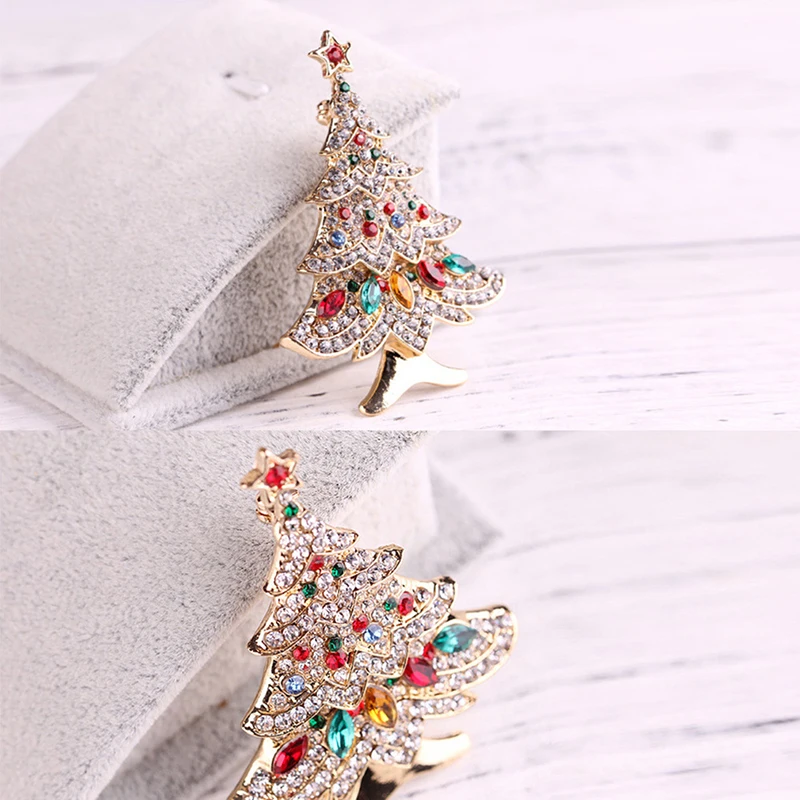 New Christmas Tree Brooches For Women Vintage Multi-Colored Christmas Tree Rhinestone Brooch Pin Wedding Party Jewelry