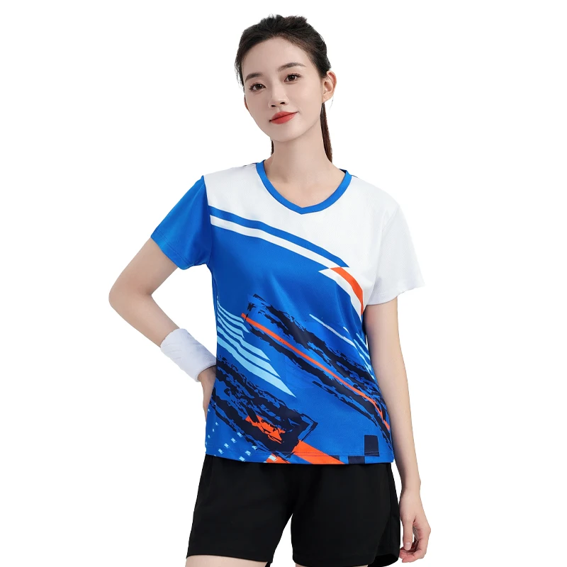 Camisetas de bádminton estampadas para mujer, camiseta de voleibol de Ping Pong y tenis de poliéster transpirable de manga corta de secado rápido para gimnasio y ocio