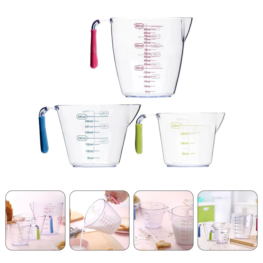 

3Pcs Baking Measuring Cup Set Clear Heat Resistant Plastic Cups with Comfortable Handle Kitchen Liquid Solid Measuring Tools