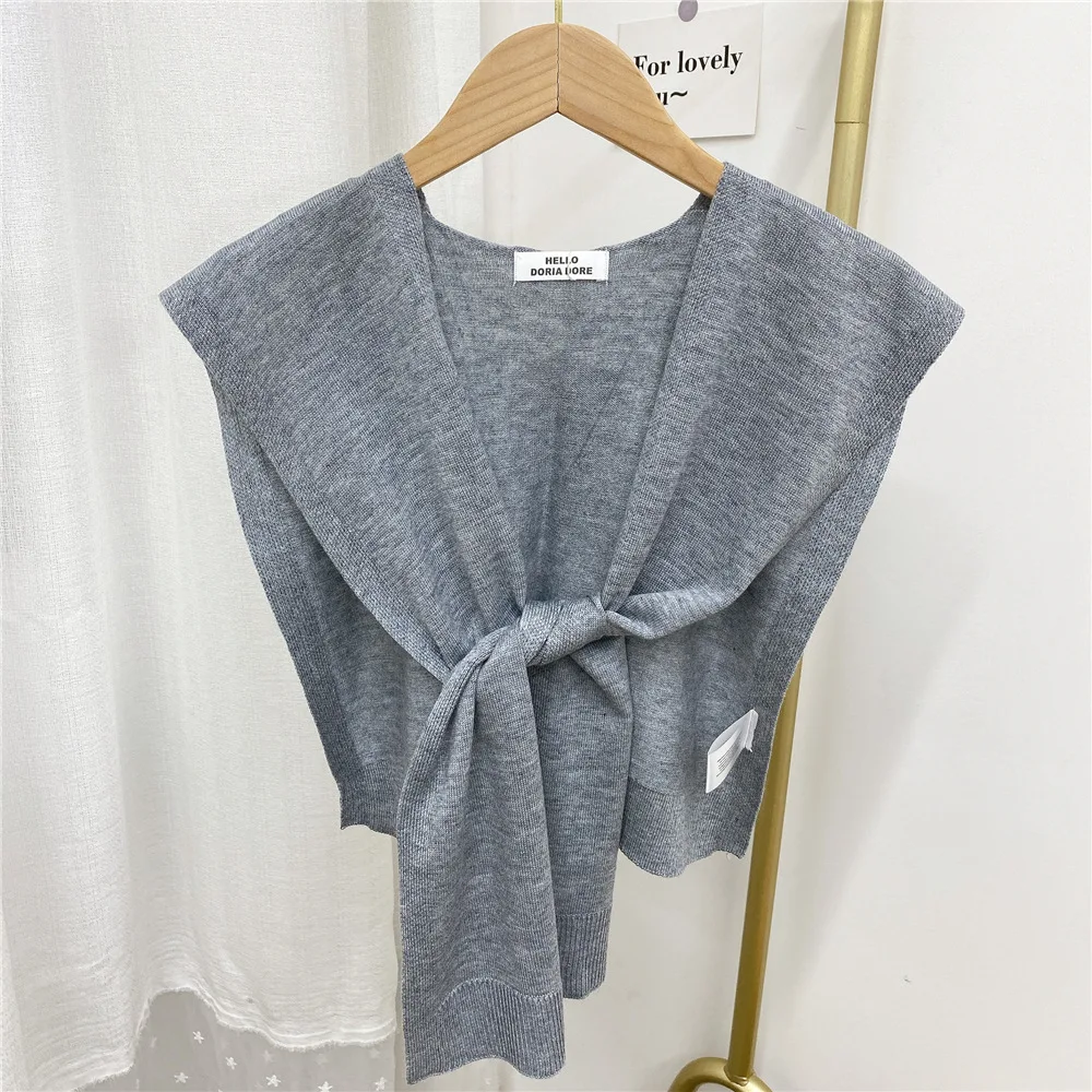 2022 New Knitted Shawl Women's Summer Outside Air-conditioned Room Cloak Spring Autumn Korean Fashion Shoulder Gray