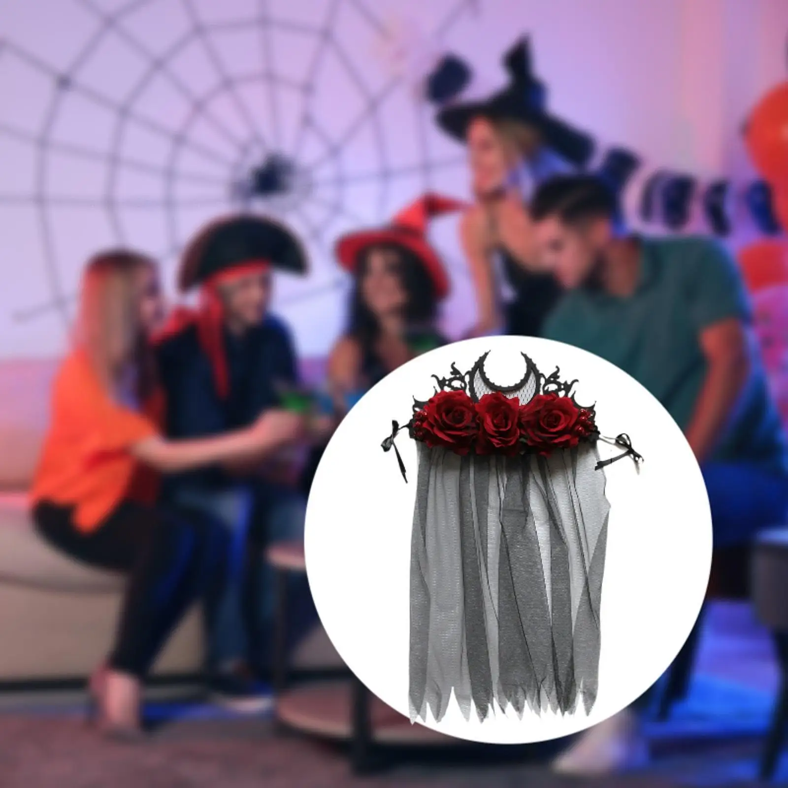 Halloween Mesh Sluier Haarhoepel Haarband voor Cosplay Rollenspel Feestartikelen
