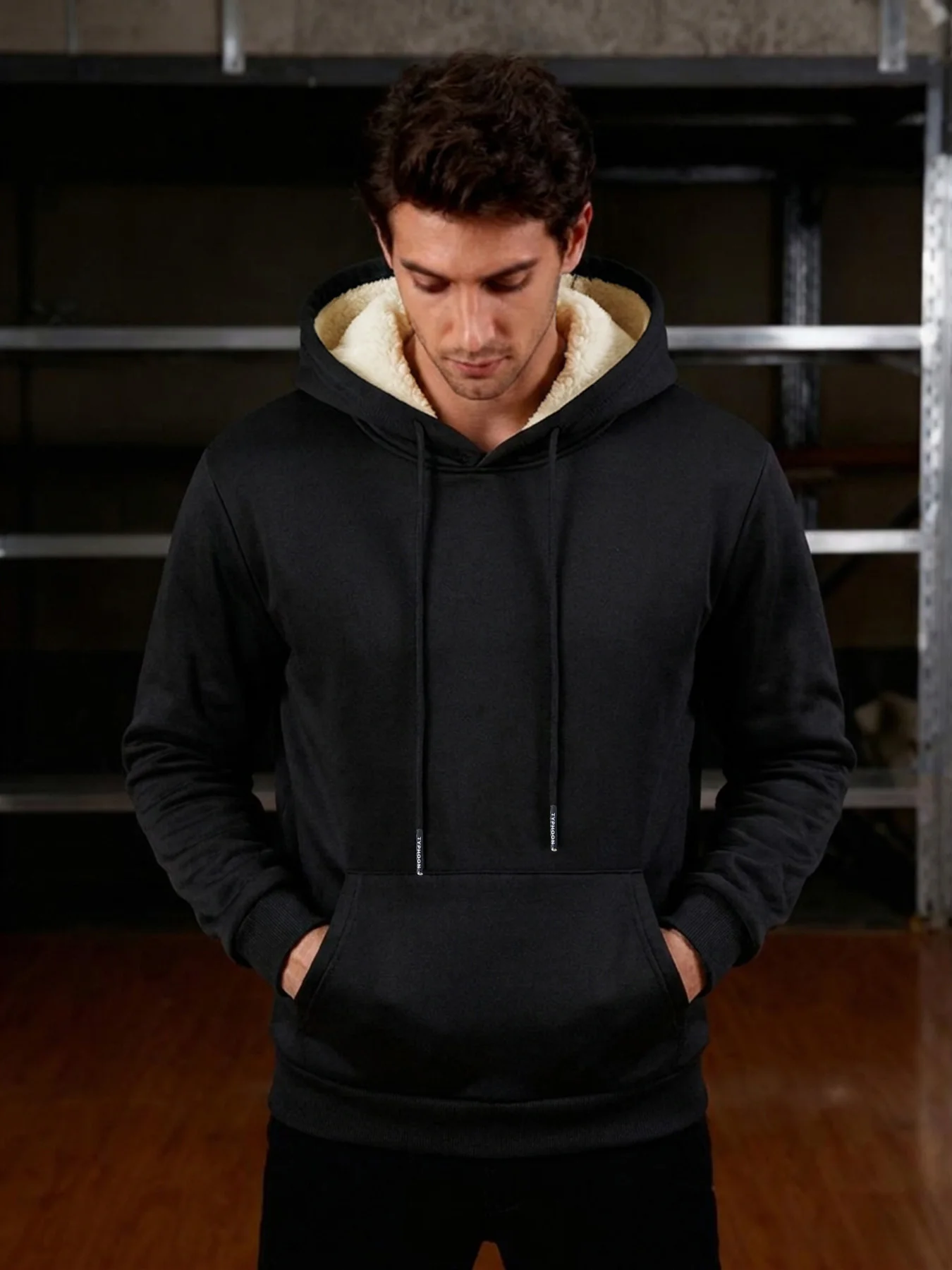 Men Thick Lamb Lined Pullover Hoodie Winter Fleece Hooded Sweatshirt Warm Kangaroo Pocket Loose Casual Outerwear