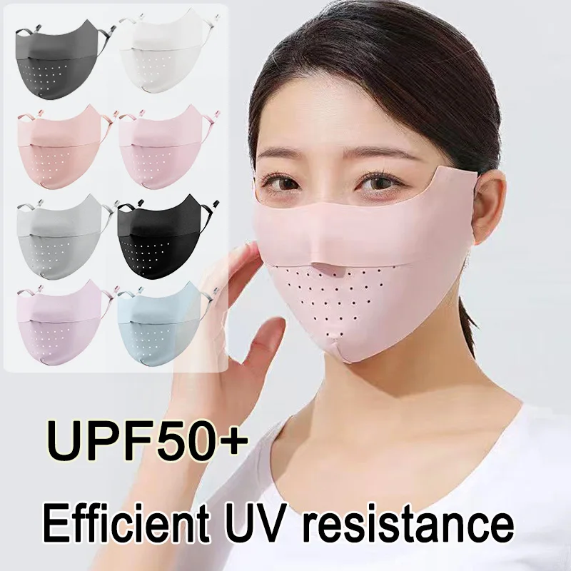 Eisseide-Gesichtsmaske UPF50+, UV-Sonnenschutz, Sommer, verstellbar, atmungsaktiv, für Männer und Frauen, Outdoor, Laufen, Radfahren, Sportmaske