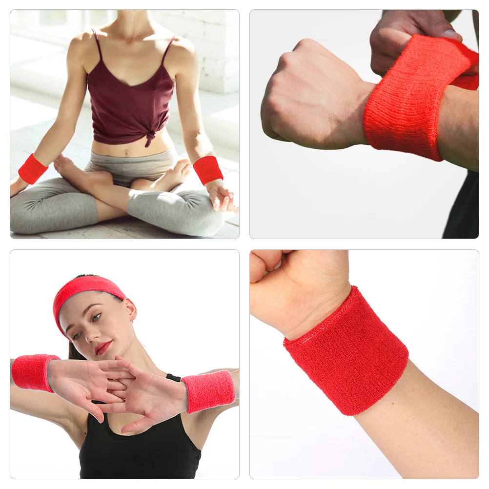 2 Pcs Basketball Badminton Wristband Bands Sports Red Wristbands Sweat Men Women