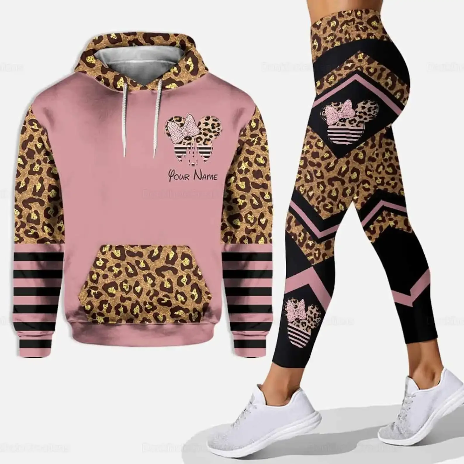 Disney Minnie 3d Women's Hoodie Legging Set Mickey Yoga Pants Sweatpants Women's Disney Yoga Hoodie Leggings Fashion Tracksuit