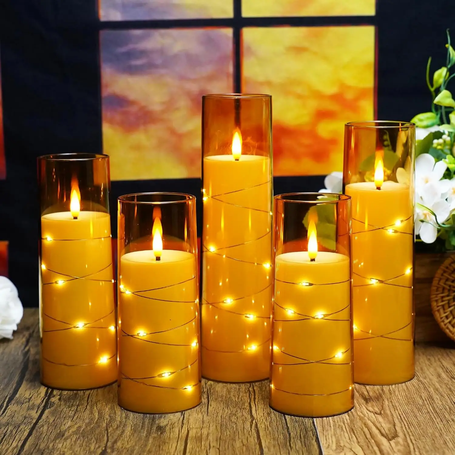 Flameless Flickering Candles with Embedded Star String Remote and Timer Battery Operated Flickering LED Pillar Candles for Home