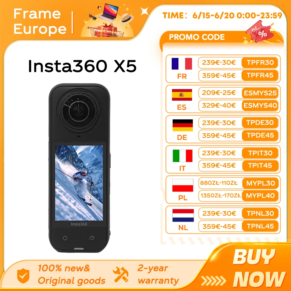 Cámara de Acción Insta360 X5 360 ° Lente de Cámara Deportiva Impermeable 8K 30Fps 360 ° Video Ultra Nuevo Original — oferta en AliExpress