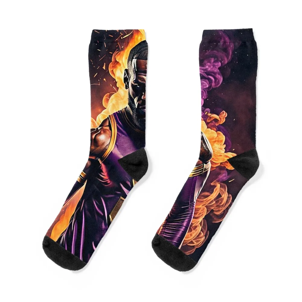 Superhero LeBron Purple and Gold Art Socks golf cool fashionable designer Socks For Man Women's