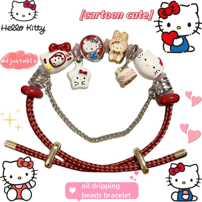 

Hello Kitty cartoon cute personality adjustable oil dripping beads bracelet creative kawaii anime peripheral lanyard string gift