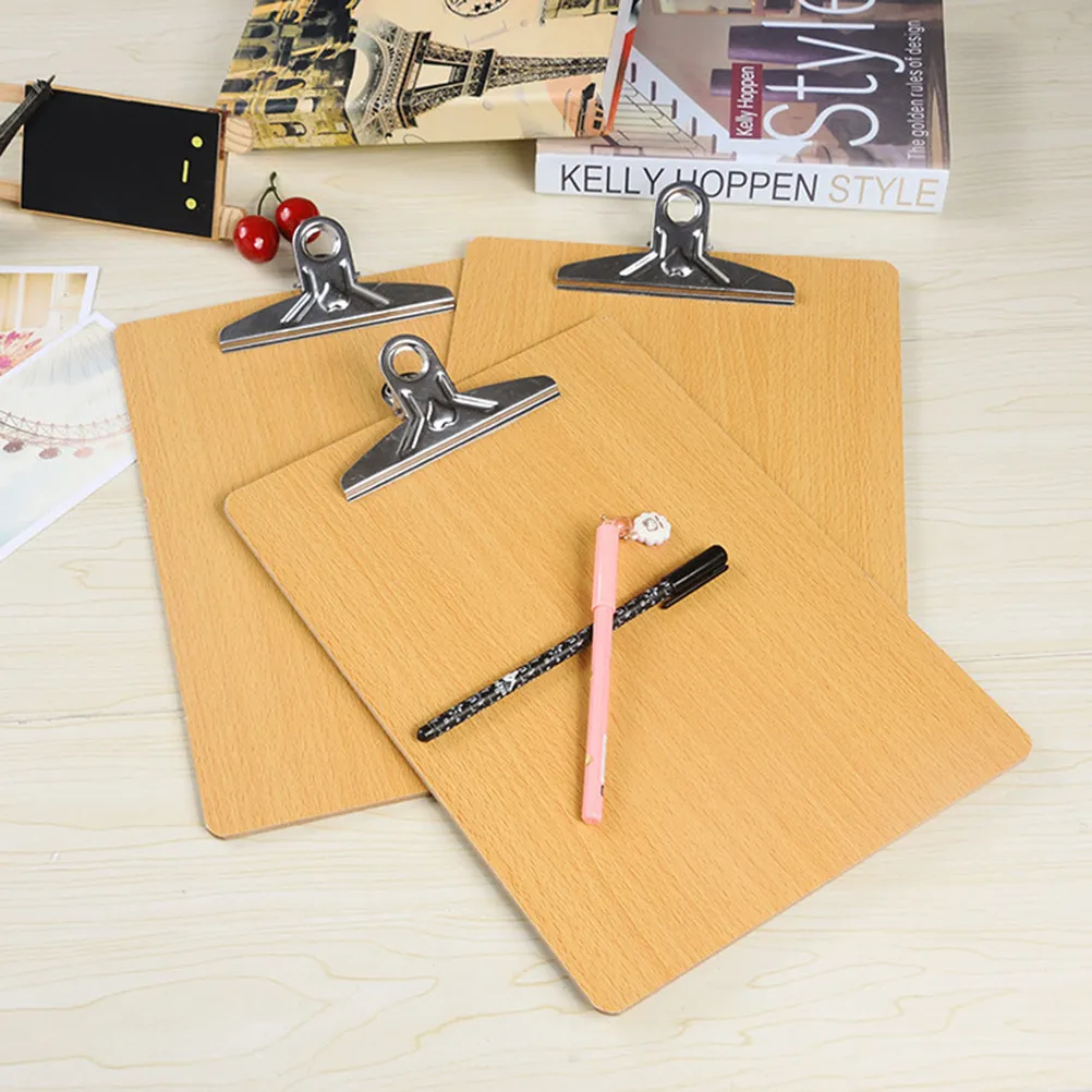 A4 Hardboard Clipboard Heavy Duty Wood Board with Powerful Clamp Round Angle Safety Design Double Sided Applied Film Office