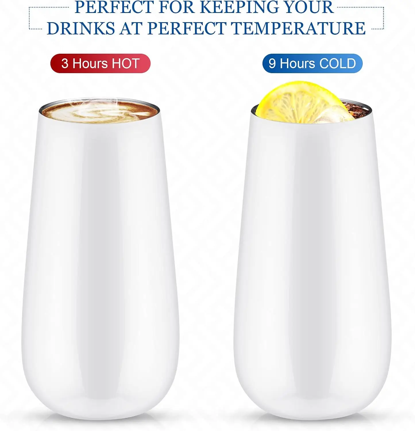 12 قطعة من مزامير الشمبانيا بدون جذع سعة 6 أونصة، أكواب نبيذ معزولة مزدوجة وقابلة لإعادة الاستخدام مع غطاء لحفلات الزفاف وحفلات أعياد الميلاد (أبيض) #5