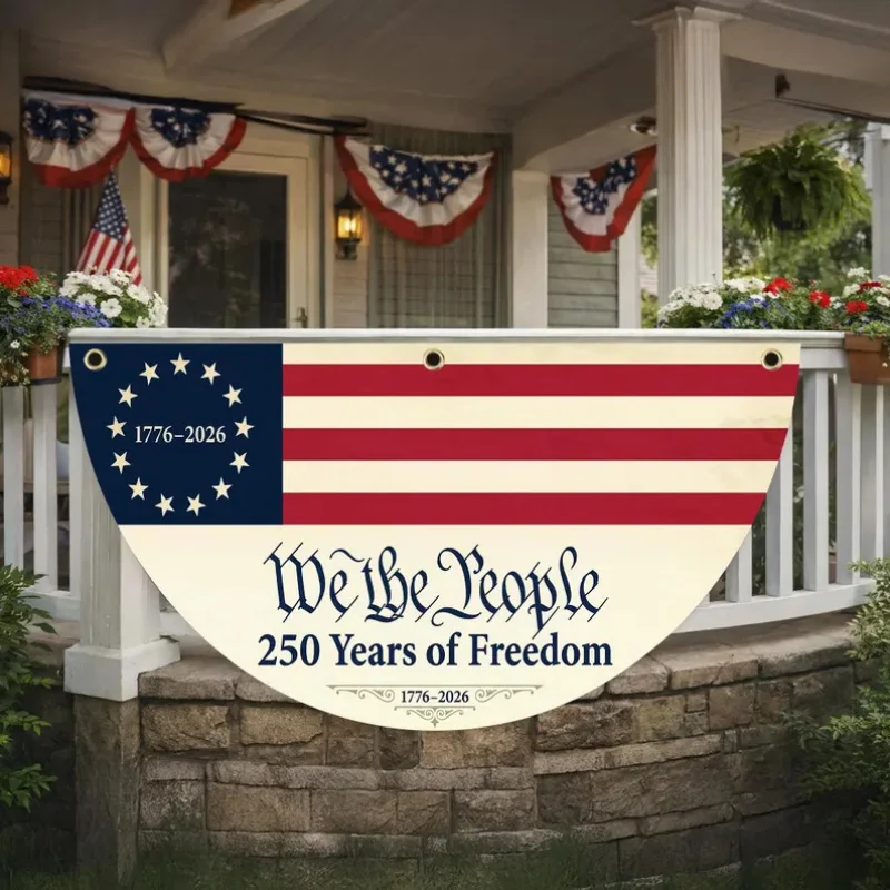 VIKAMA USA 250th Anniversary Semicircle Fence Flag Semiquincentennial 1776-2026 Patriotic Banner 4th of July Gift