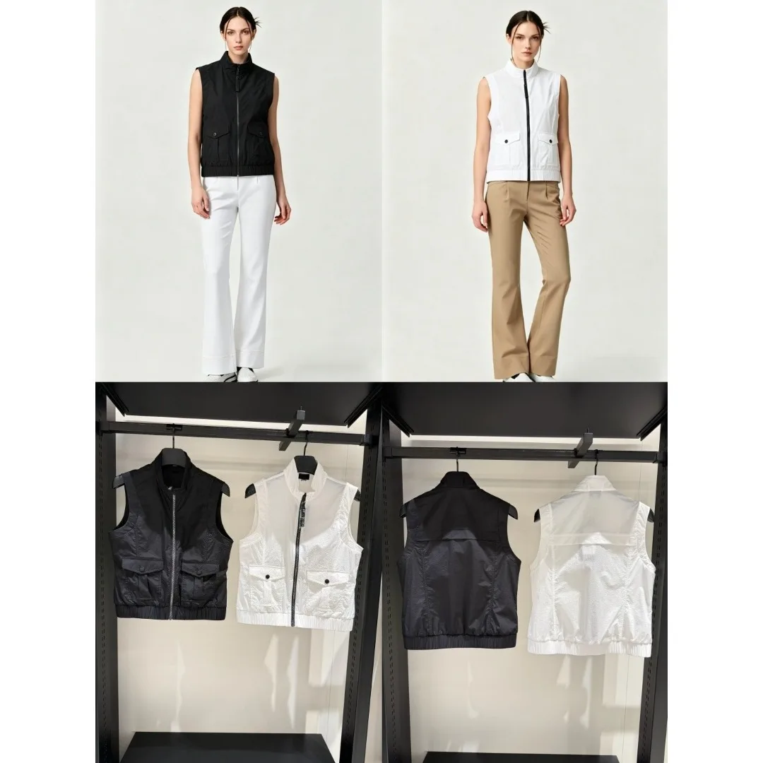 Women's Golf Vest 2026 Summer New Korean Style Stand Collar Solid Color Minimalist Outdoor Sporty Utility Versatile Casual