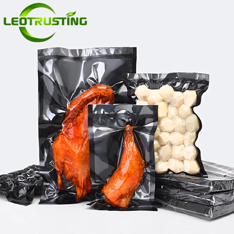 Thick Open Top Black Nylon Vacuum Bag Clear Front Powder Sea Food Cooked Meat Chicken Frozen Heat Sealing Packaging Pouches