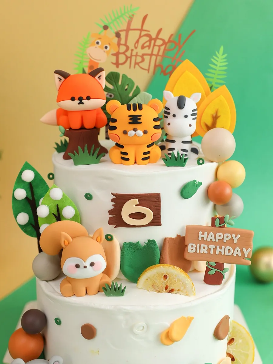Safari Cake Topper Kids 1st Birthday Happy Party Cake Decoration Animal Lion Elephant Giraffe Gender Reveal Baby Shower Decor