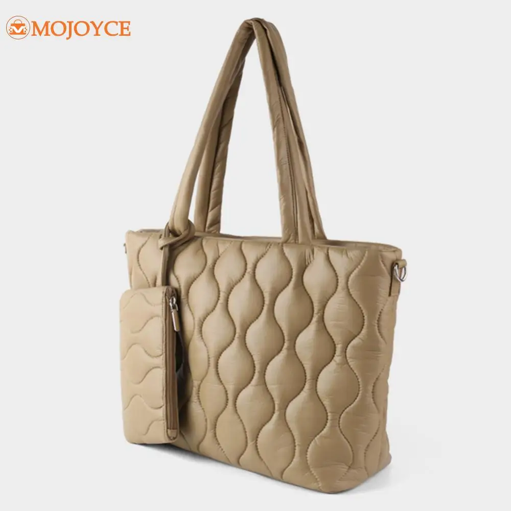 Quilted Padded Ladies Tote Bag Down Fashion Shopper Bag Solid Women Large Capacity Handbag with Purses Winter Puffy Shoulder Bag