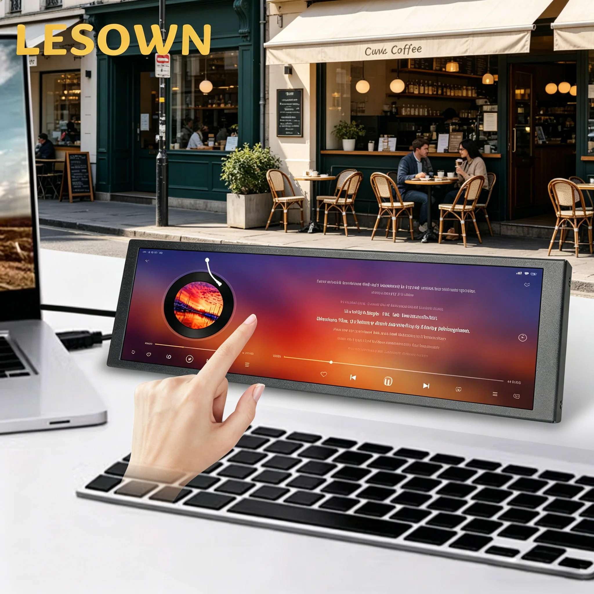 

LESOWN Stretched Bar Display 7.9 Inch Portable Ultra Wide Monitor External LCD Tiny Secondary Screen for Music lyrics playback