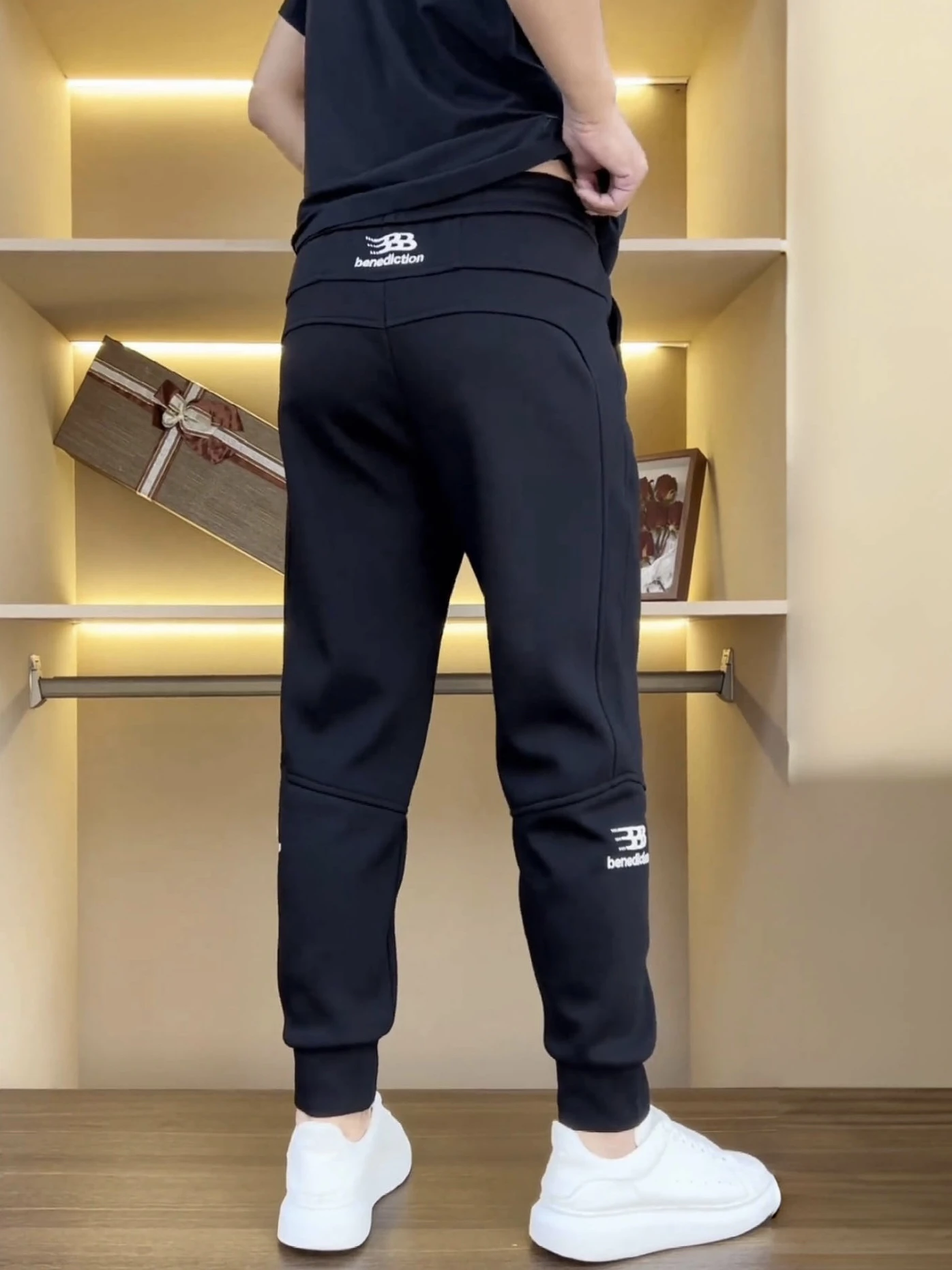 

Fall New Sle Men's Casual Pants Elastic Waist Cotton Lycra Blend Breathable Comfortable Letter Embroidery Loose Fit Sports ...