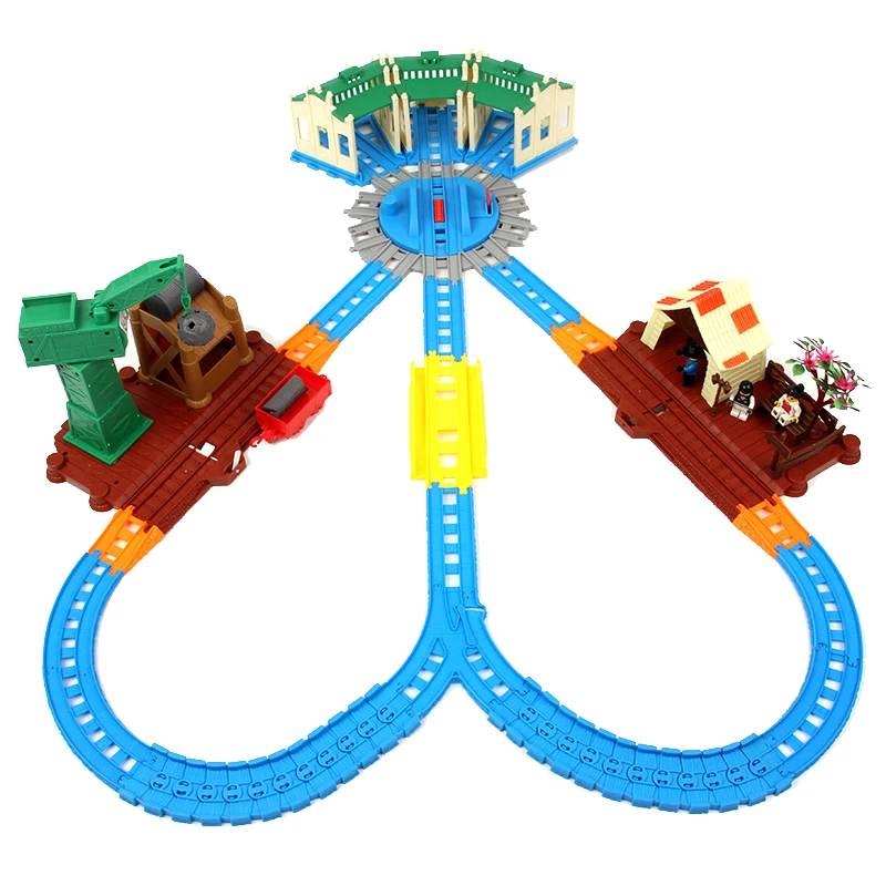 Children\'s track train garage track Crane scene group toy accessories electric scene track turntable Parking garage track toy