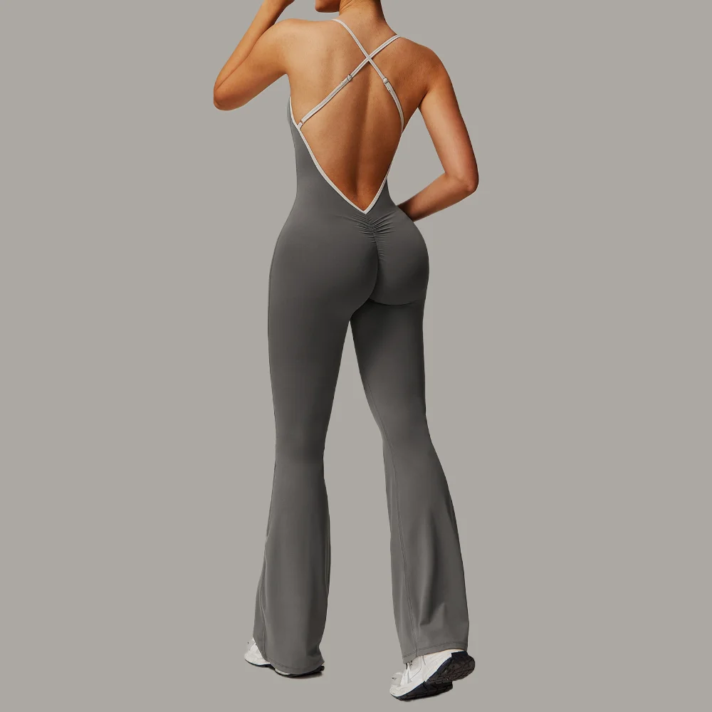 Sports Jumpsuit Sexy Back V Jumpsuit Gym Set Women Yoga Suit Training Sportswear Women Fitness Rompers Stretch Workout Bodysuits