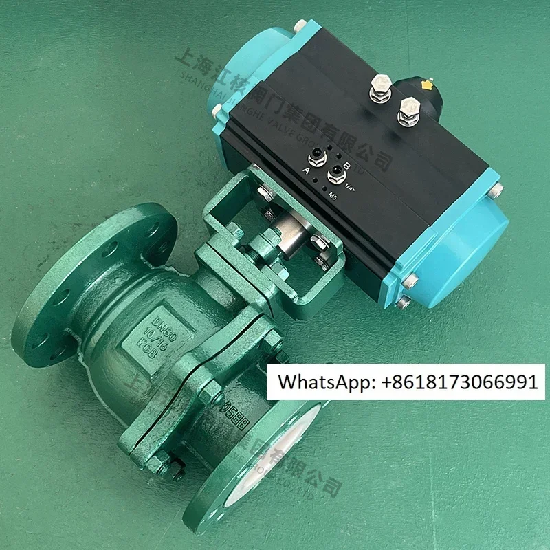 Pneumatic fluorine lined ball valve cast steel acid alkali resistant explosion-proof cut-off V-shaped valve Q641F46