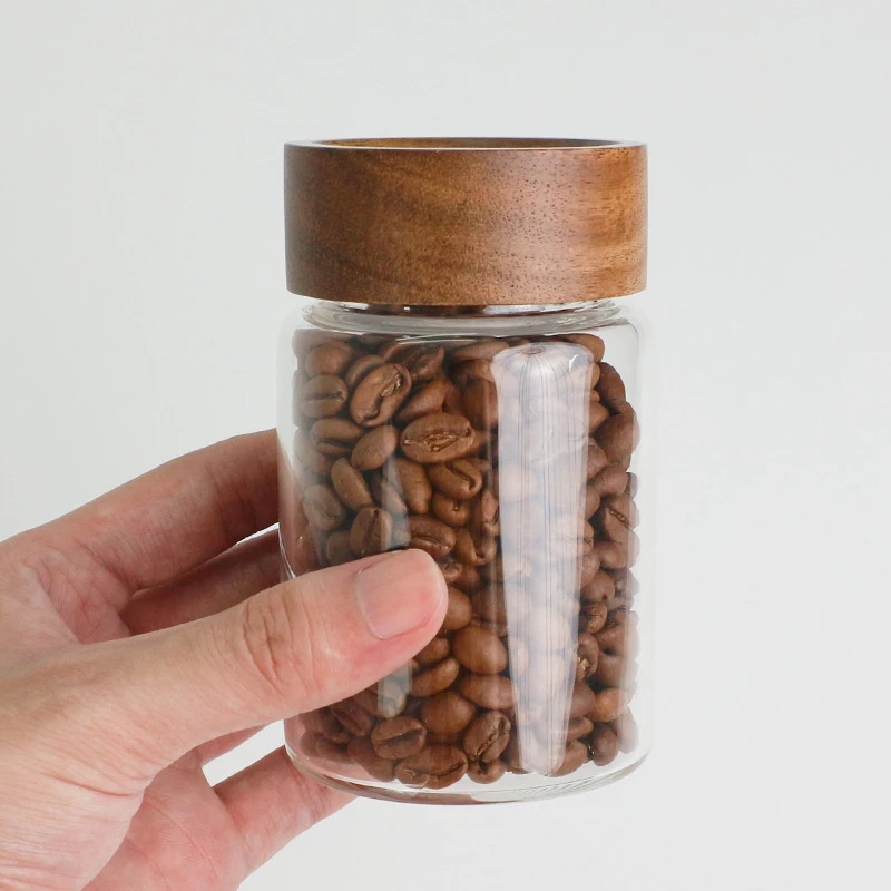 Coffee Beans Storage Container Glass Tube With Wood Tool Bottled Tubes Grain Storage Wooden Sealed Canisters Barista Tool Gift