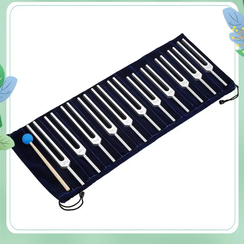 SYDS 音叉セット、癒し、サウンドセラピー用の音叉 11 個、シリコンハンマークリーニングクロスとバッグ付き