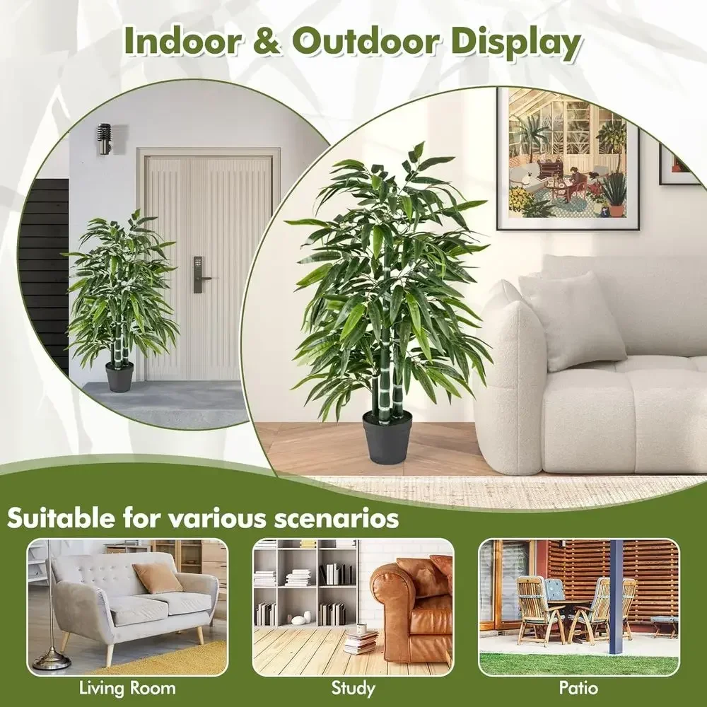 Set of 2 Artificial 50 Tall Bamboo Trees with 3 PE Trunks and Lush Leaves, Ideal for Indoor and Outdoor Decor - Detail 1