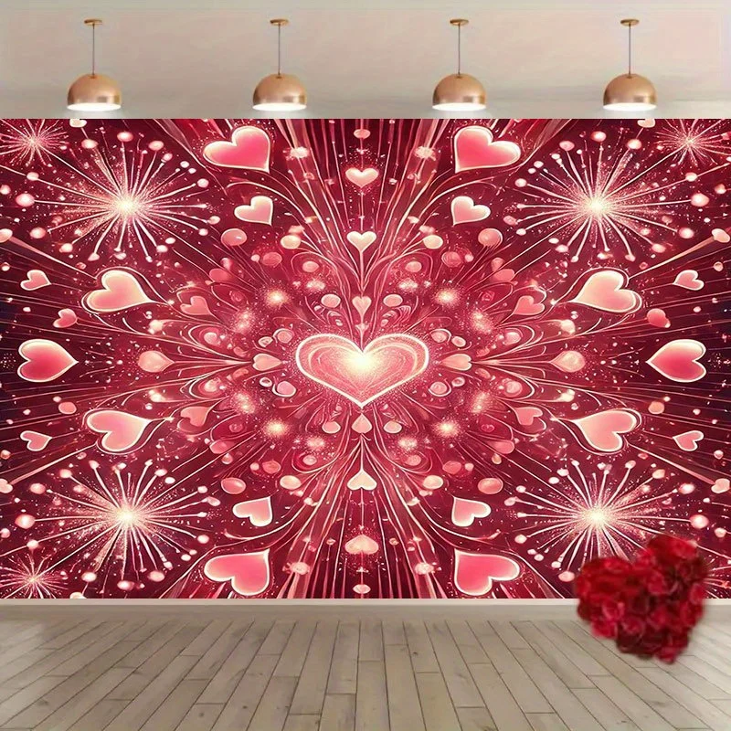 VIKAMA Love Fireworks Tapisserie, rosa Herz, Feuerwerk, Wohnzimmer, Hintergrund, Wand, Paar, Vorschlag, Party, Raumdekoration