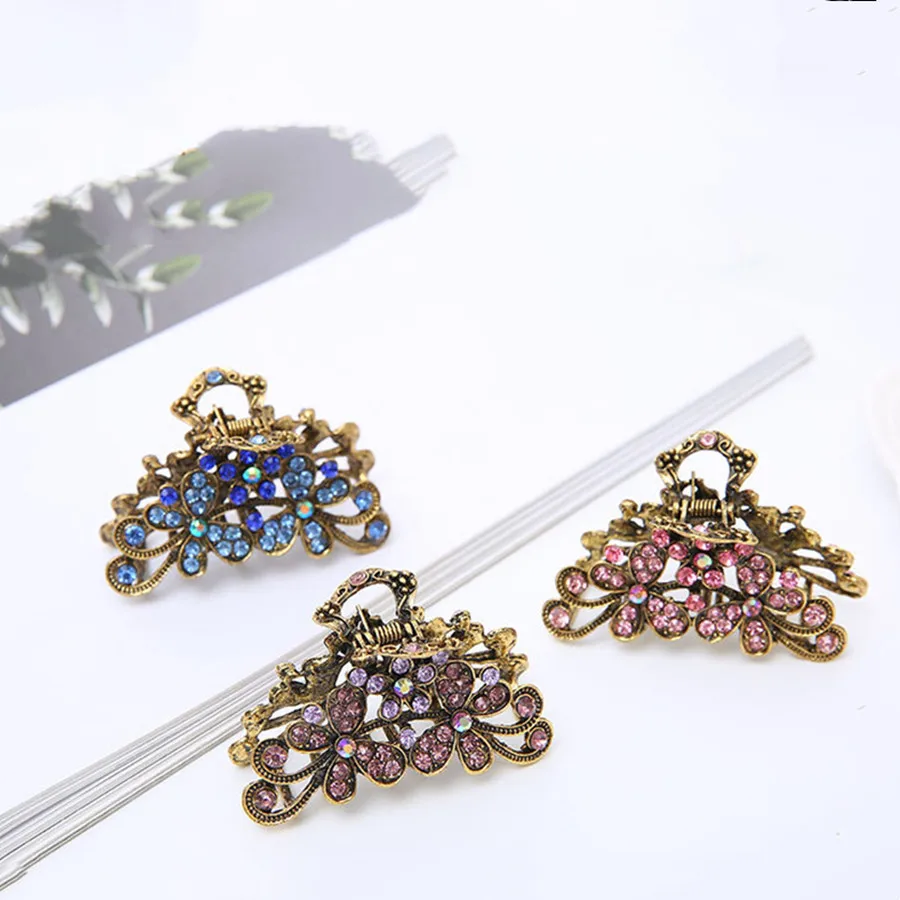 Brandnew Design Vintage Crystal Hair Crab Metal Hair Clips Hair Claw Clip Women Small Hairpins Clamps For Ladies Elegant Hairpin