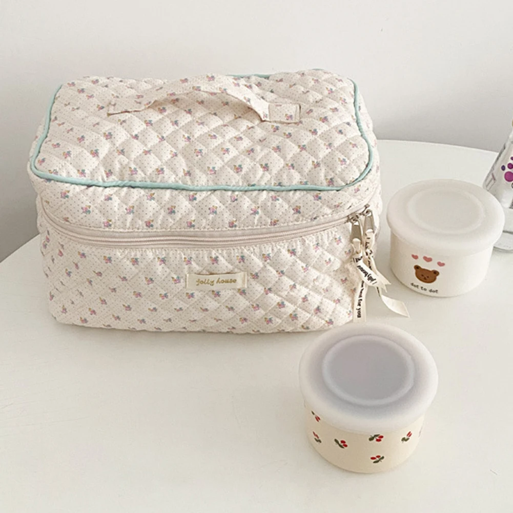 Simpatica borsa per il trucco in cotone trapuntato per le donne borsa per cosmetici da viaggio Organizer borsa in tessuto femminile borsa da