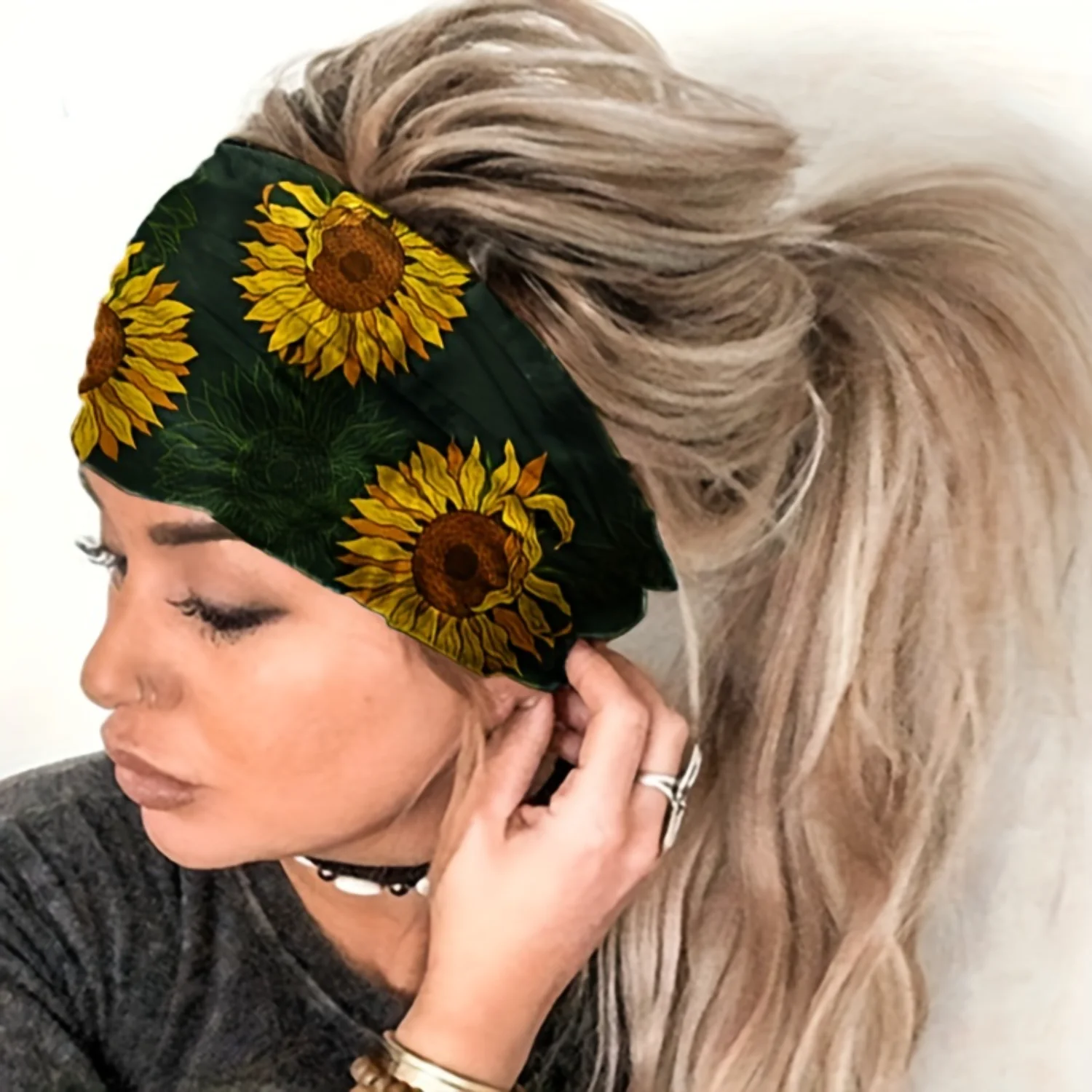 

Sunflower Pattern Headband Yoga Sports Sweatband Turban Hair Accessories Female Women