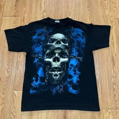 Y2K Gothic Grunge Skull Death Skater Jesse Pinkman Black Shirt Size Large