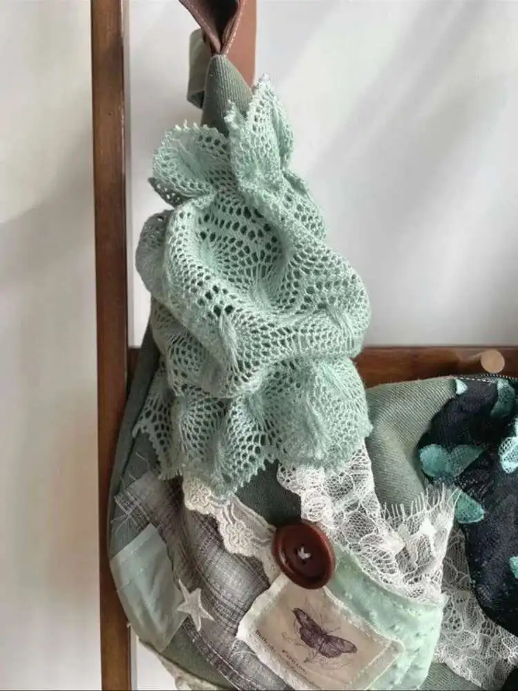 Sweet Lace Butterfly Patchwork Vintage Button Tote กระเป๋านักเรียนกระเป๋าสะพายนักเรียนวัยรุ่นของขวัญ B1978 hit