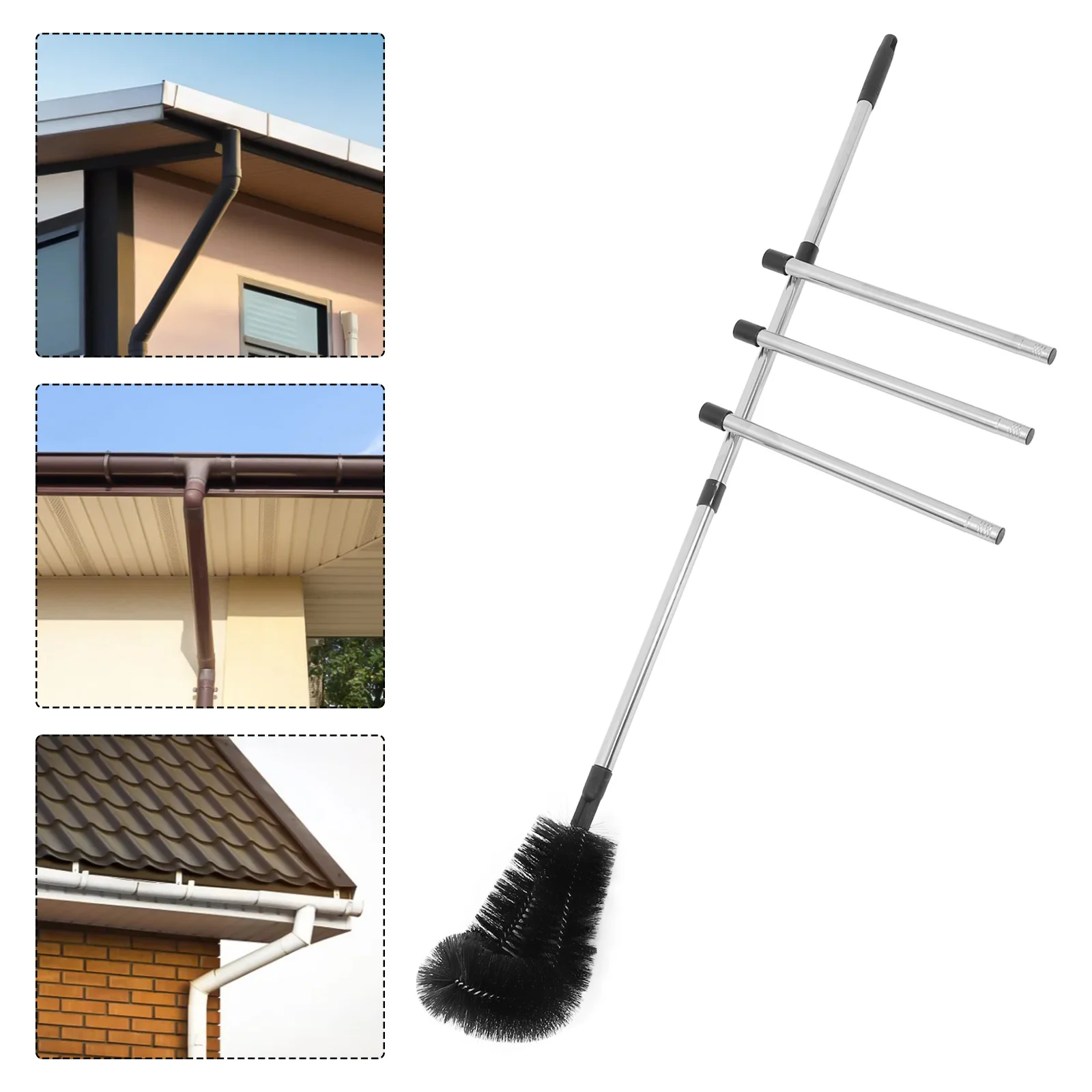 

1 Set Gutter Cleaning Brush Adjustable Telescoping Pole For Roof Leaf Debris Removal Long Reach Ground Use Tool Drain Cleaning