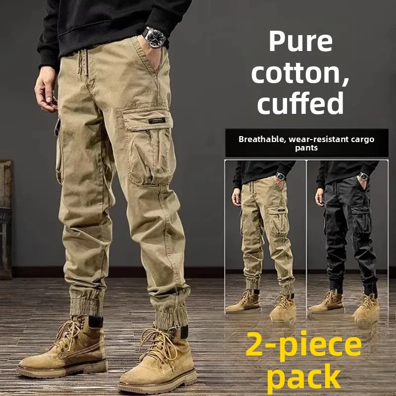 

Loose Fit Men's Workwear Trousers Casual Harajuku Sle Elastic Waist Cotton Spring Autumn Faion Brand Long Pants