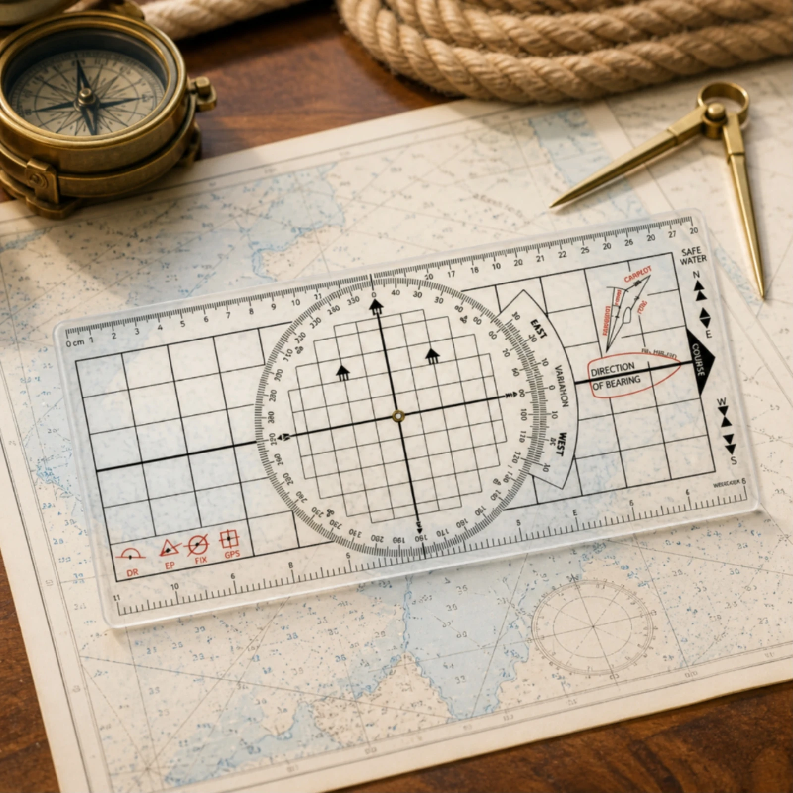 Marine Navigation Chart Ruler | Transparent, Rotatable, Ruler with Rotating Disc, for nautical Training