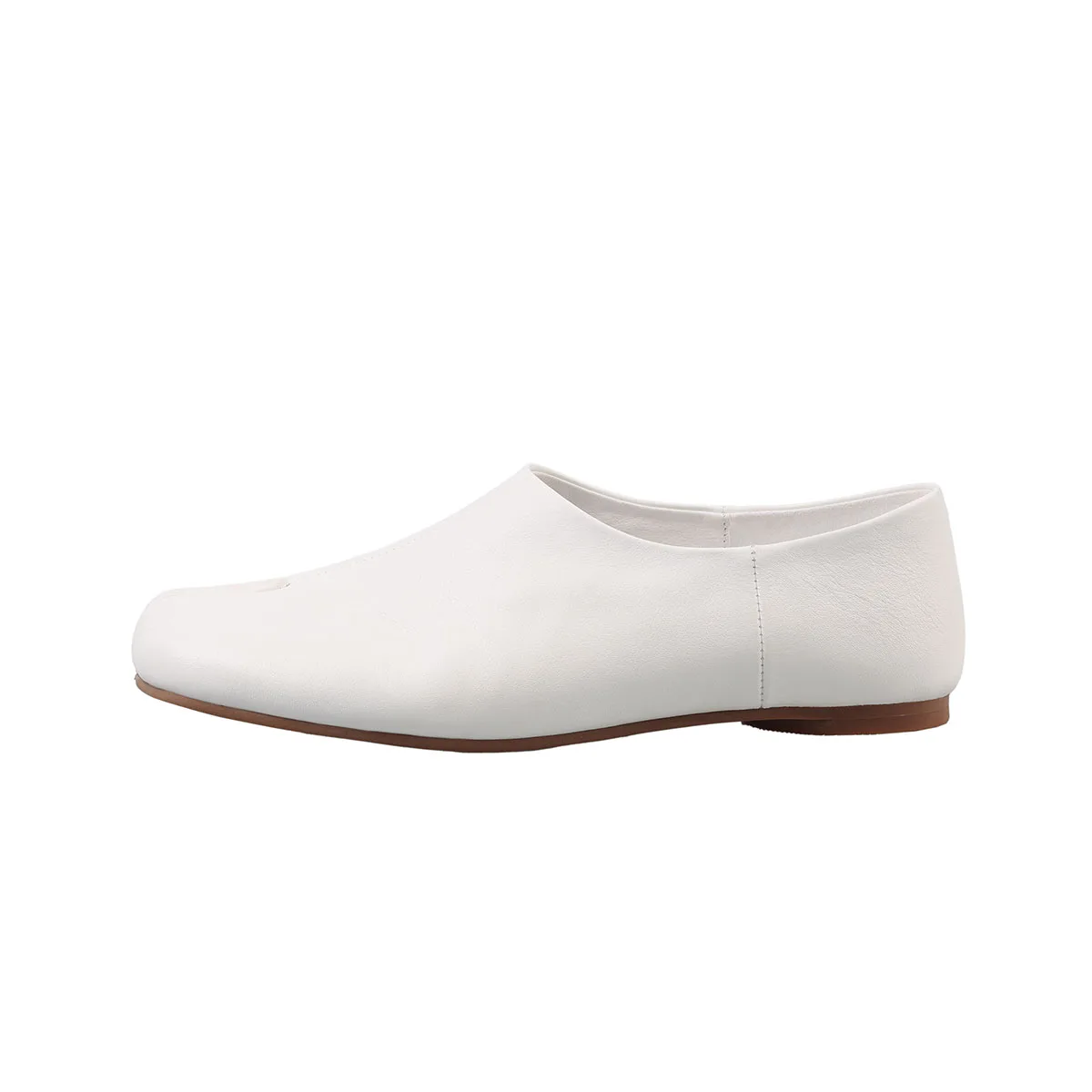 

Весна 2024, белые туфли из воловьей кожи с разделенным носком, женская обувь на плоской подошве с круглым носком, пригородная обувь, одинарная обувь