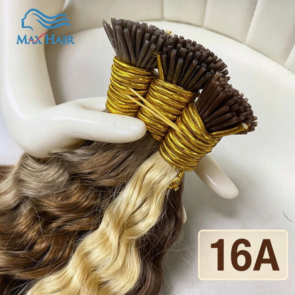 Human Hair I Tip Keratin Hair Capsules for Braiding Loose Wave Deep 16A Thick tail Hair Extension Microlinks Black Keratin Hair