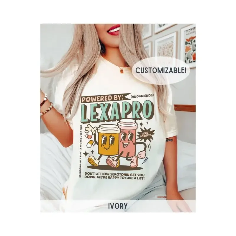 Retro Lexapro T Shirt Powered by Depression Serotonin Funny Mental Health Self Care SSRI