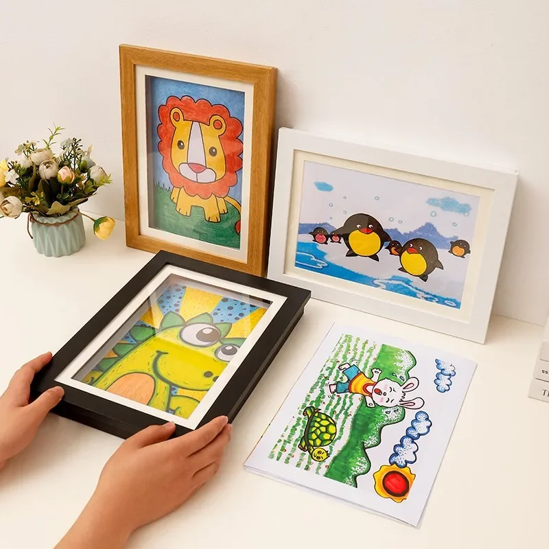 1/2/3 PCS Kids Art Frame Set Kids Artwork Organizer Wooden Replaceable Photo Display Home Office Painting Display A4 Size