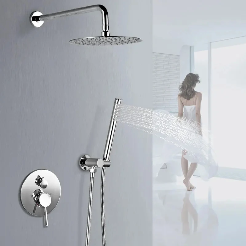 Black Shower Set 10 Inch Rainfall Shower Faucet Wall Mount Bathroom Faucet Concealed Shower System Cold Hot Mixer Bathtub Tap