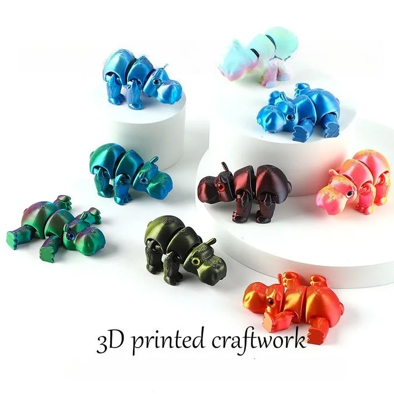 

Multi-joint Movable 3D Printed Little Hippo Animals Mini Cute Popular Ornament Toy Funny Kids Gift Desktop Ornament Home Decor