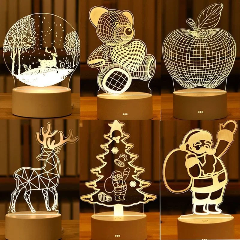 3D Visual Illusion Night Lights Creative Acrylic LED Desk Lamp USB Plug Powered for Wedding Holiday Valentine's Day Decoration