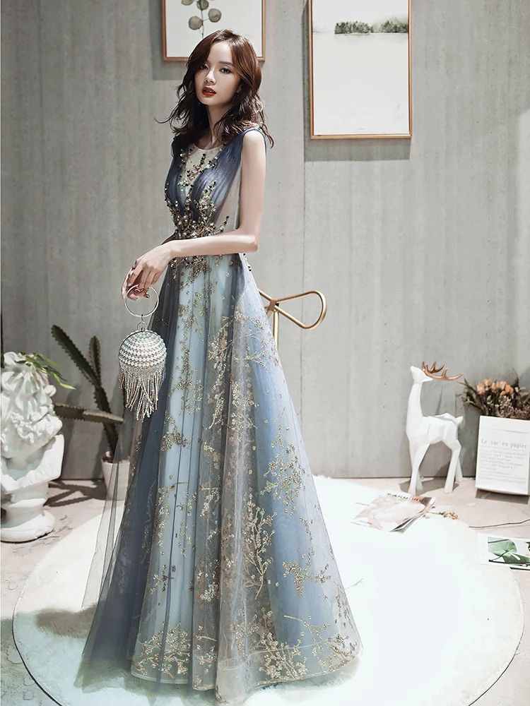 Heavy evening gown woman new high-end gorgeous banquet elegant dress temperament