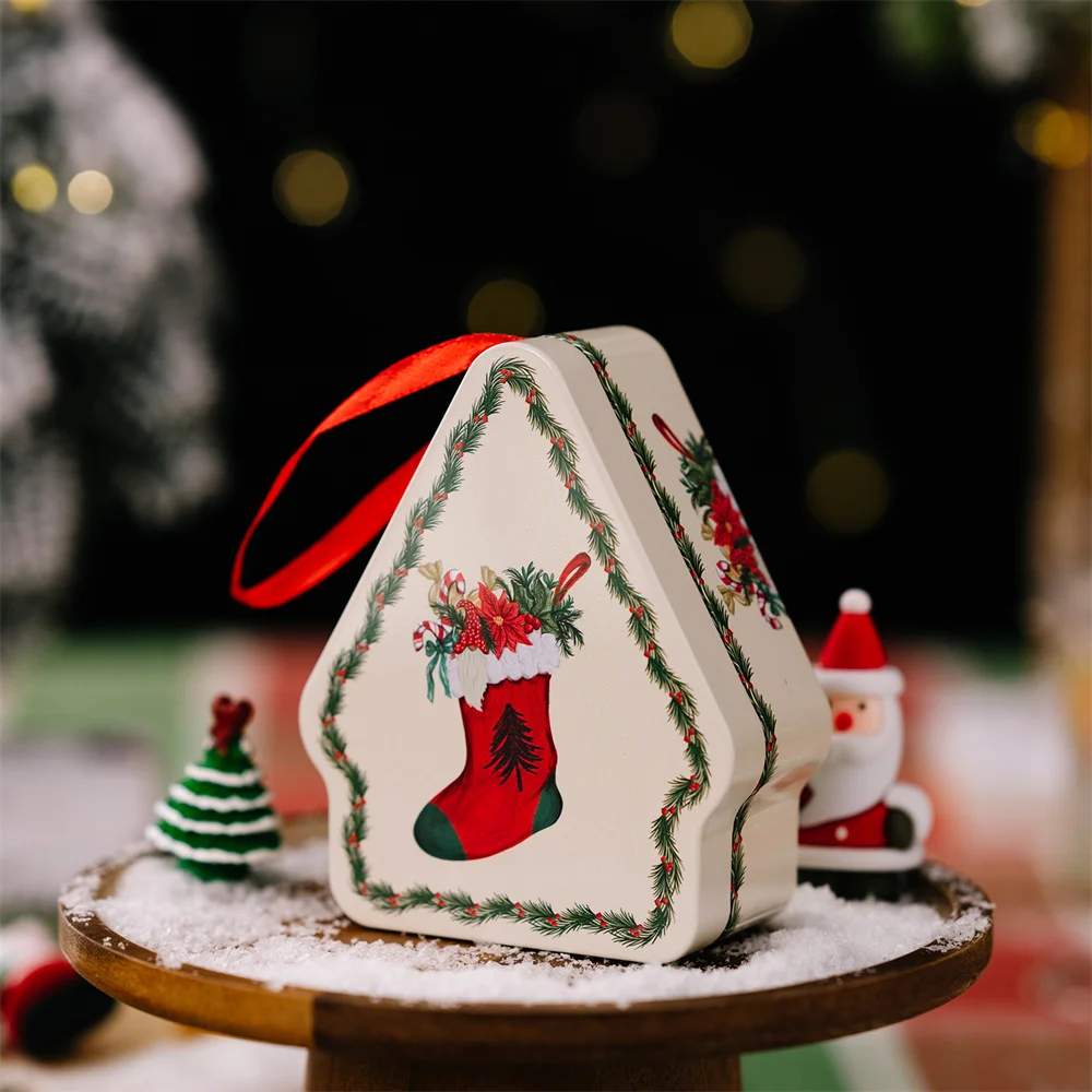 Christmas Tin Gift Box Cartoon Printed Tinplate Boxes Square Candy Storage Containers for Holiday Xmas Packaging Supplies