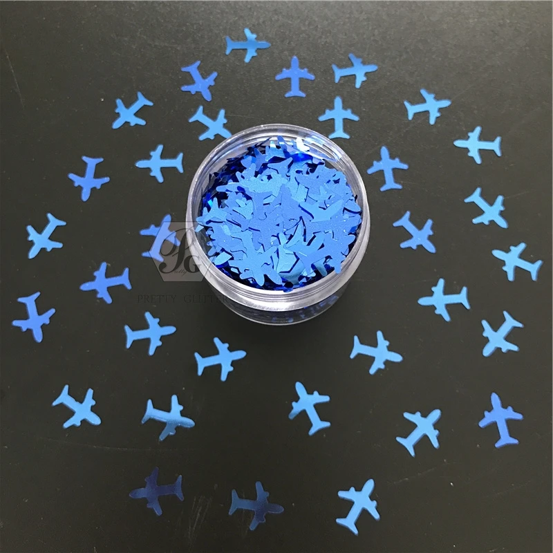 PrettyG 1 Box Blue Airplane Shapes Glitter Sequins 8mm for Resin DIY Making Art Craft Nail Makeup Decoration Accessories B0705